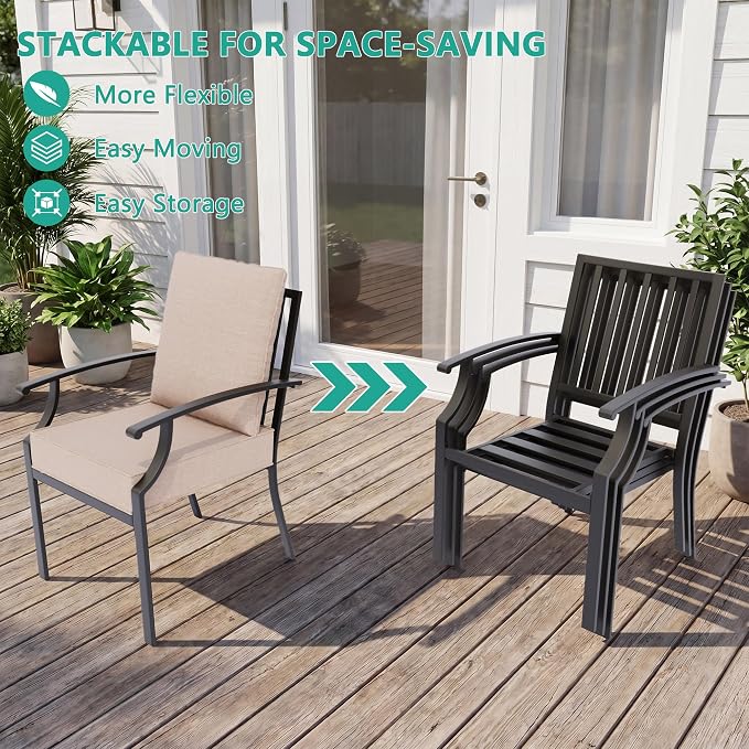 Gotland 7 Piece Outdoor Dining Set, Metal Outdoor Table and Swivel Chairs with X-Shaped Legs 1.5" Umbrella Hole, Patio Furniture Set with Waterproof Cushions, Patio Dining Sets for Backyard Deck Khaki