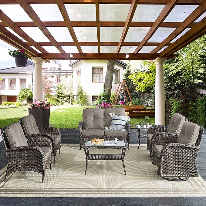 Belord Patio Club Chair Wicker Chairs - Outdoor High Back Chair Set of 2 Patio Furniture Set Rattan Seating with Removable Cushions for Porch Balcony Deck Pool Brown/Gray