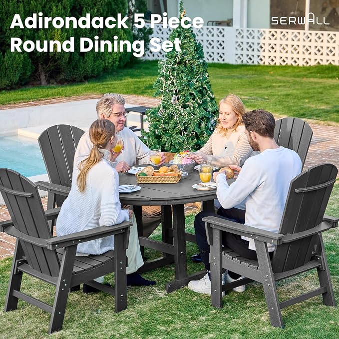 SERWALL Outdoor Adirondack Dining Chair Set of 2, All Weather HDPE Patio Chairs, Grey