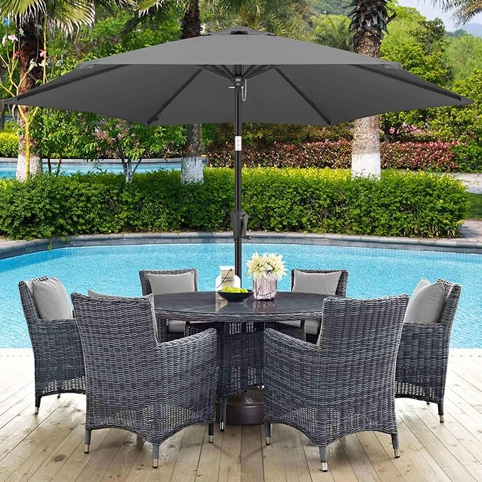 10ft Patio Umbrella Outdoor - Table Umbrella with 6 Sturdy Ribs, Market Umbrella with Push Button Tilt, UV Protection for Pool, Porch, Garden, Deck, Backyard (Anthracite)