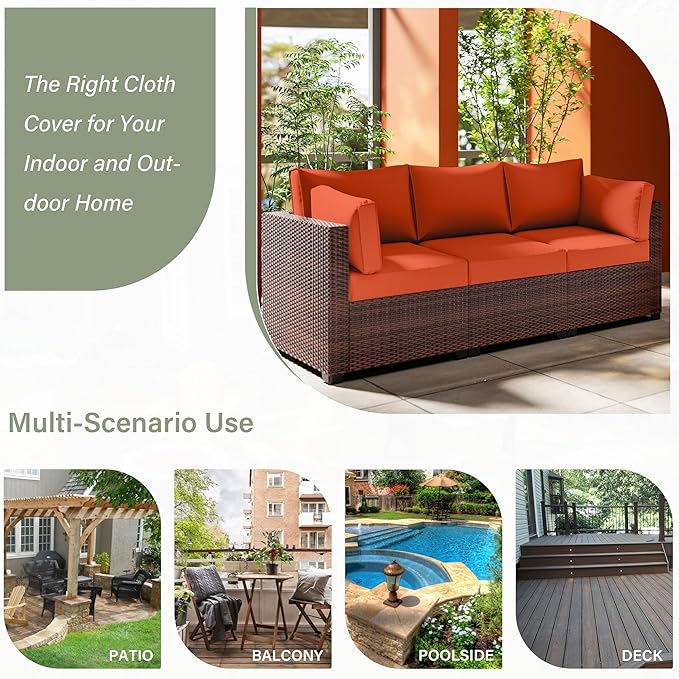 8 pcs Outdoor Cushion Slipcovers Outdoor Patio Cushions Covers Replacement Waterproof with Zipper w/3 Seat Cushion Covers and 5 Backrest Pillow Covers, Covers Only