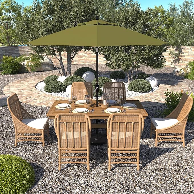 California Umbrella 9' Round Aluminum Market Umbrella, Crank Lift, Push Button Tilt, Black Pole, Pacifica