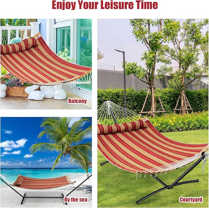 Giantex with Detachable Pillow Outdoor Hanging Chair, Patio w/Curved Bamboo Spreader Bar, Steel Chain, Hammock Swing for Backyard, Beach, Garden(Stand Not Included) (Red)