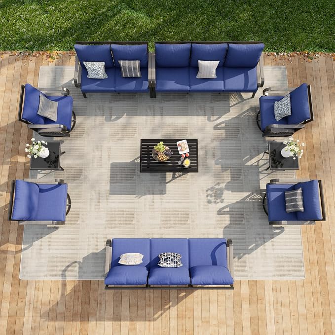 10-Piece Modern Patio Furniture Set, All Weather Metal Outdoor Conversation Sets with 5.1" Extra Thick Cushion for Backyard Garden Deck Porch Poolside, Blue