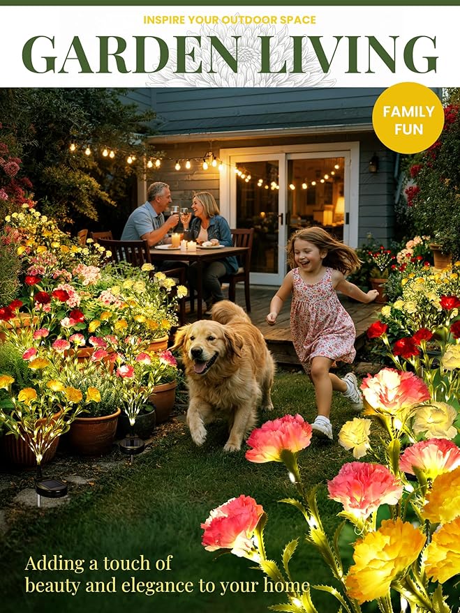 GIGALUMI Solar Lights Outdoor for Garden Decor, 4 Pack Solar Flower Lights Waterproof, 2 Lighting Modes 28 Carnations for Pathway,Yard, Patio Decoration, Gardening Gifts for Women (Multi-Colored)