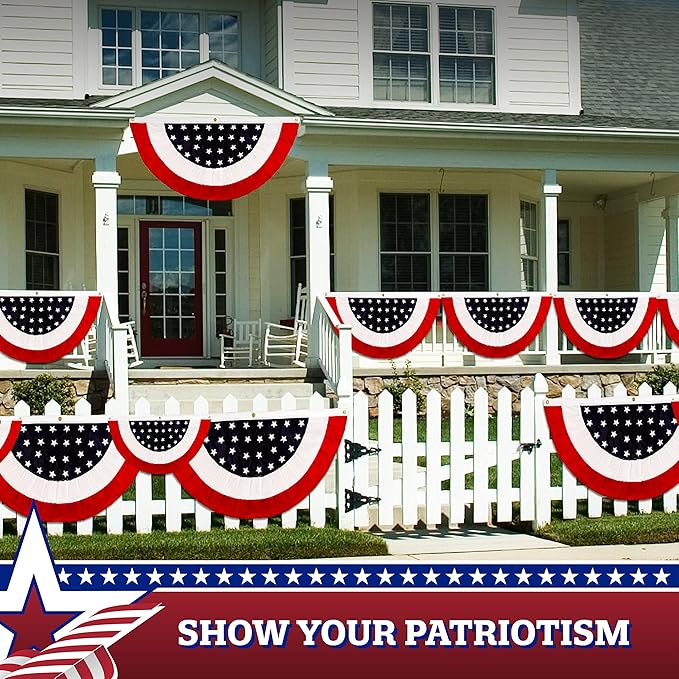 G128-2 Pack: USA Pleated Fan Flag 2x4FT Star Center Embroidered Polyester Stars and Stripes