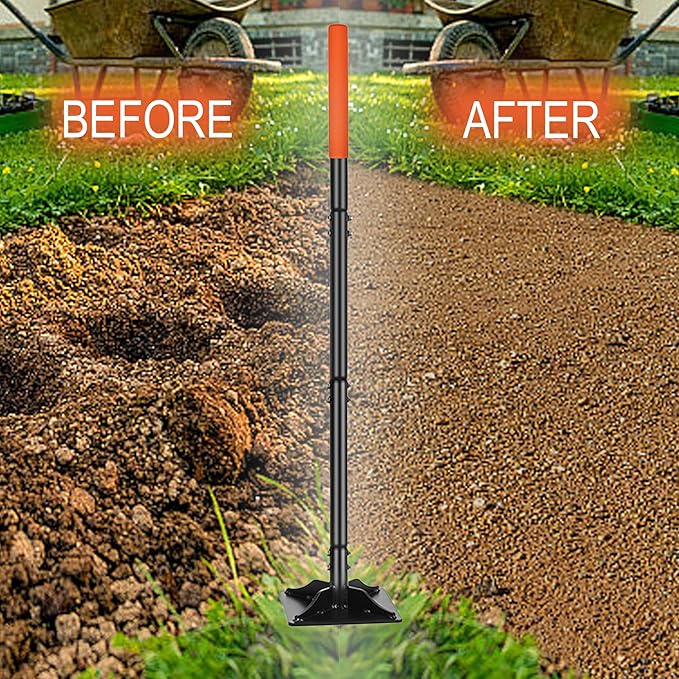 YEELOR Steel Tamper 8in×8in, 45in Long-Handled Hand Tamper with Rubber Grip, Durable Ground Tamper, Ideal for Leveling Garden Soil, Gravel, as Well as Laying Floor Tiles and Repairing Blacktop