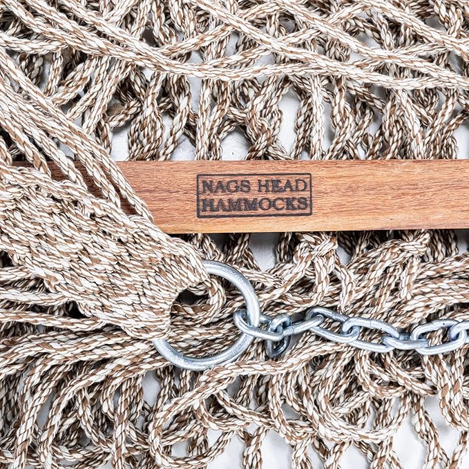 Nags Head Hammocks Single Antique Brown/Oatmeal Heirloom Tweed DuraCord Rope Hammock – 12 ft. x 50 in., 450 lb Capacity, Galvanized Hardware, Handcrafted in USA, Free Chains & Tree Hooks