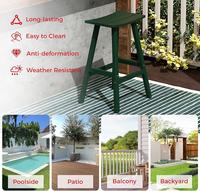 Costaelm Outdoor Bar Table, 42" Counter Height Round Patio Cocktail Bar Table, Patio Bar Table 3-Pieces Set Bistro Dining Table Pub Table for Deck, Backyard, Garden, Dark Green