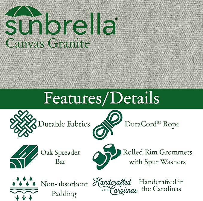 Original Pawleys Island Large Canvas Granite Sunbrella Quilted Hammock – 13 ft. x 55 in., 2-Person, 450 lb Capacity, Oak Spreader Bar, Handcrafted in the USA