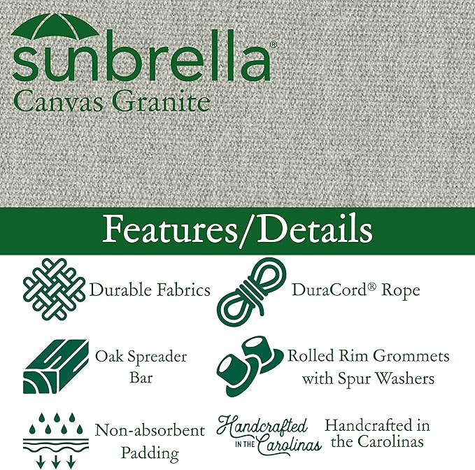Original Pawleys Island Large Canvas Granite Sunbrella Quilted Hammock – 13 ft. x 55 in., 2-Person, 450 lb Capacity, Oak Spreader Bar, Handcrafted in The USA