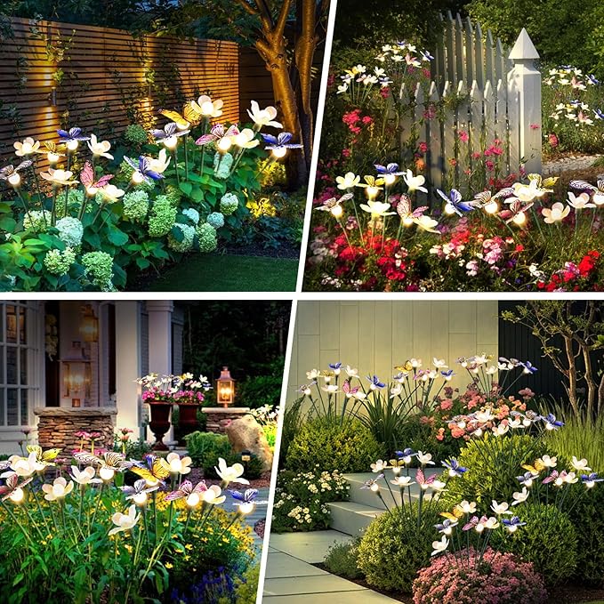 FENSAN Solar Garden Lights,2packs-16LED,Outdoor Solar Powered Decor for Yard, Patio, Pathway, IP65 Waterproof Butterfly Lights