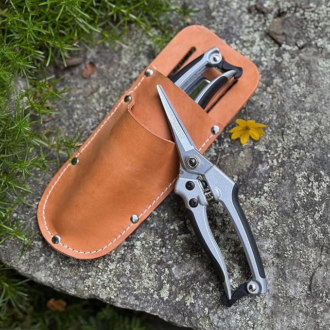 Pruning Shears for Gardening 2-Pack - 7.87” Bypass Pruners and 7.67” Straight Garden Scissors with Carbon Steel Blades and Leather Sheath - Handheld Plant Clippers and Snips by Kings County Tools