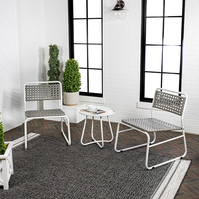 JONATHAN Y LVG1100A-3SET Freja 3-Piece Mid-Century Modern Faux Rattan Conversation Outdoor Patio Set Scandinavian, Classic, Transitional, Bohemian, Traditional, White/Gray
