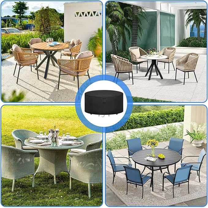 Round Patio Furniture Covers Waterproof, Outdoor Round Table Cover Tall Bar Height Outside Table and Chairs Set Covers for Winter, Rainproof Fadeproof