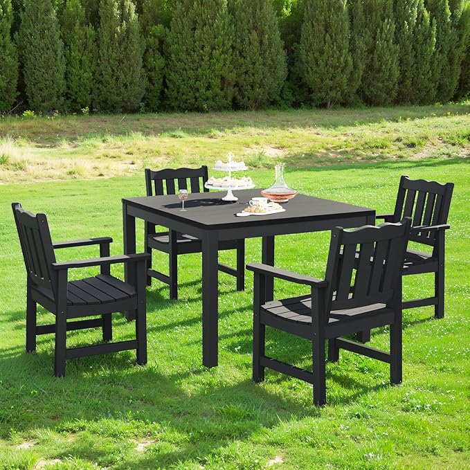 Stoog All-Weather Patio Dining Table for 4, Outdoor HIPS Dining Table with Aluminum Frame, Waterproof Patio Table, Never Rot or Fade, Black