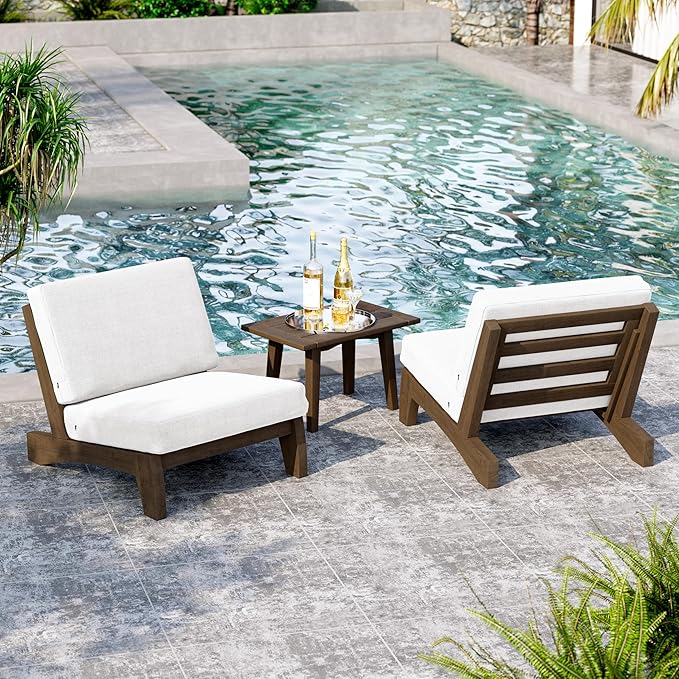 UIXE 5 Pieces Wood Patio Furniture Sets, 2 Patio Loveseat, 2 Patio Bistro Chair, All Weather Outdoor Sectional Sofa Furniture Backyard Conversation Set with Coffee Table - Beige