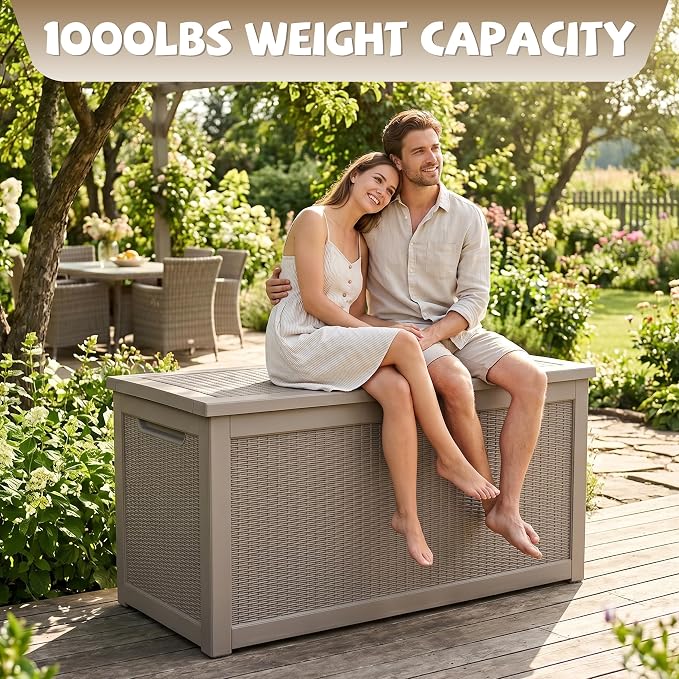 EasyUp 320 Gallon Deck Box, Large Deck Box for Indoor and Outdoor,Waterproof Storage Boxs for Patio Furniture,Garden Tools,Cushions, Lockable and UV Resistant,Easy to Install(Grey)