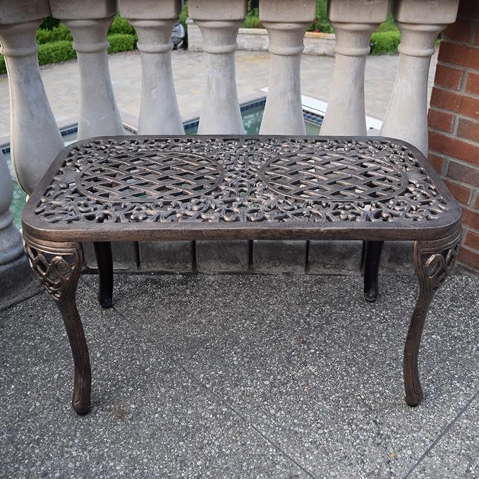 Oakland Living Mississippi Cast Aluminum Cocktail Table, 35-Inch by 18-Inch, Antique Bronze