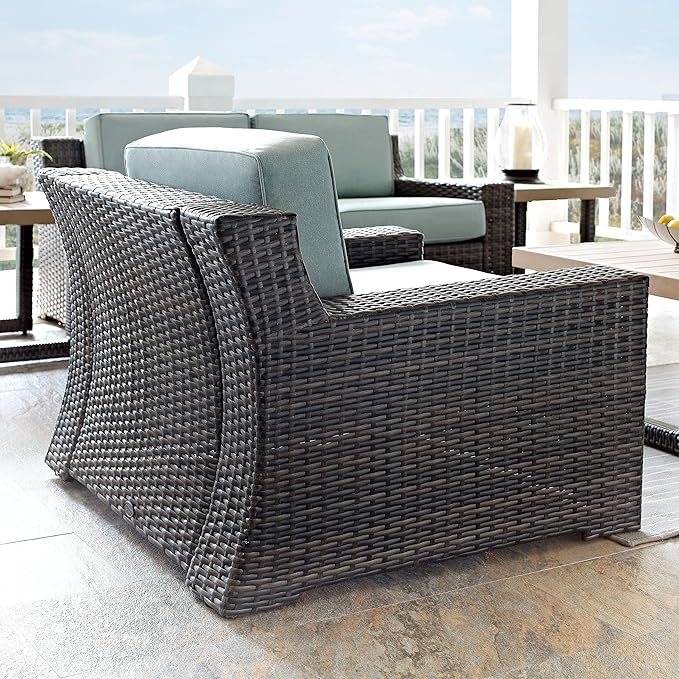 Crosley Furniture Beaufort Beaufort 3-Piece Outdoor Chair and Side Table Set, Wicker Patio Conversation Sets, Brown with Mist Cushions