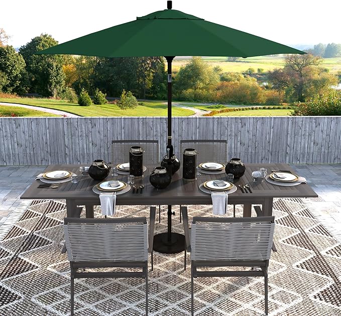 California Umbrella 9' Round Aluminum Market Umbrella, Crank Lift, Push Button Tilt