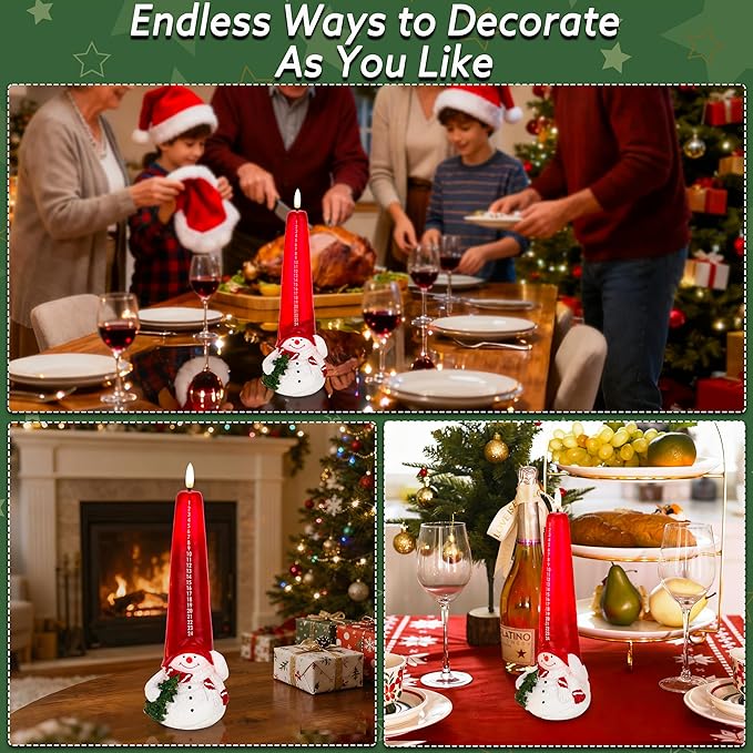 Christmas Flameless Candles with Remote, Real Wax Christmas Countdown Candle, Snowman Countdown to Christmas Battery Operated Candles, Xmas Flameless Advent Candles for Table Decor