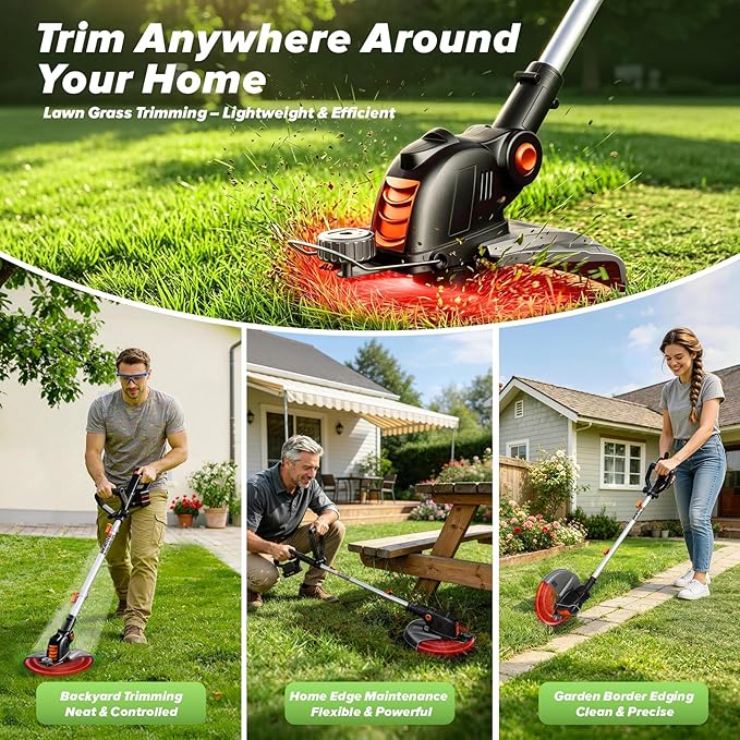 4000mAh Weed Wacker Weed Eater: 21V Electric Cordless Edger and String Trimmer 2in1 Lawn Tool Battery Powered 12 Inch Grass Cutter with 2Pack 4.0Ah Batteries and Charger for Yard Garden Home Use