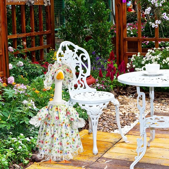FuWeave Summer Goose Outfit Flower Lolita Porch Goose Clothes for 23" Large Statue Outdoor Patio Yard Lawn Art Decoration