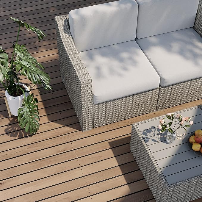 HAPPATIO 10 Piece Patio Conversation Set, Patio Furniture Set with Multiple Configuration Options,Rattan Wicker Outdoor Sectional Sofa. Easy Setup. (Gray/Beige)