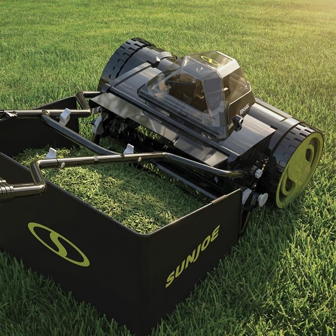 Sun Joe Cordless Electric Push Lawn Mower with 11.9-Gal Bag, 15-Inch Cutting Width, 360W Motor - Heavy-Duty Yard Trimmer for Gardening Care and Maintenance, IONMAX 24V-CRLM15