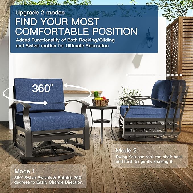 Kullavik Aluminum Patio Furniture Set,7 Pieces 7 Seat Metal Outdoor Furniture Conversation Set w/45 Propane Gas Fire Pit,Swivel Rocking Chairs Set,Navy Blue
