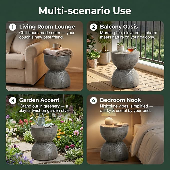 Christopher Knight Home 16.54" H Realistic Wood Vibe MGO Side Table Sculptural Hourglass End Table Indoor Outdoor Living Room Patio Balcony Decor Accent Table