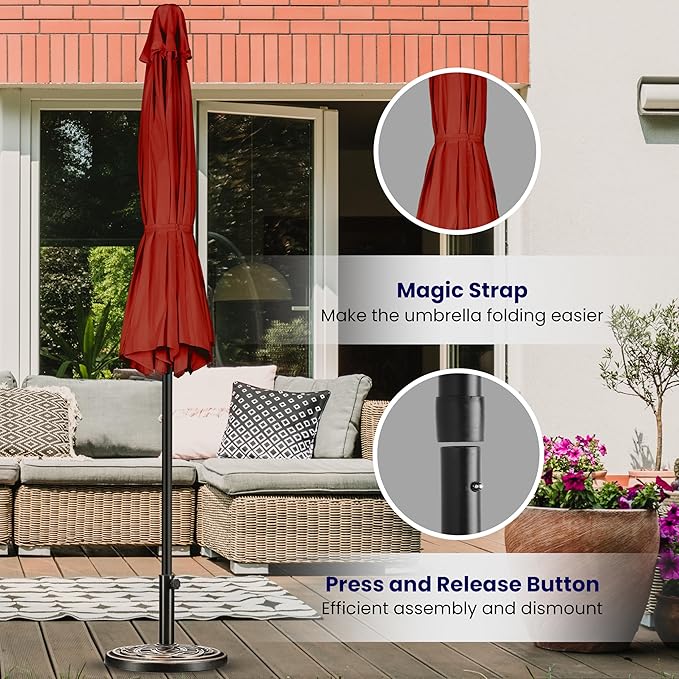 iPower 9ft Patio Umbrella Outdoor Table Umbrellas with 8 Sturdy Ribs, Push Button Tilt and Crank for Yard, Pool and Garden