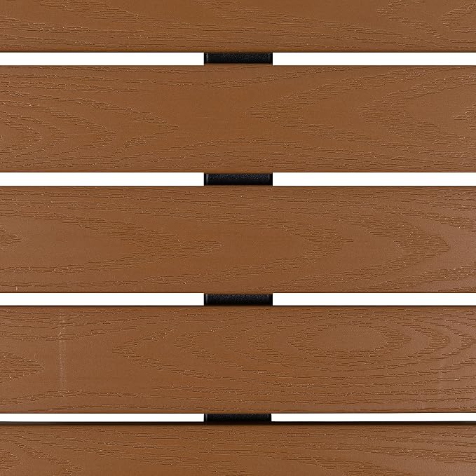 EMMA + OLIVER Outdoor Faux Teak Dining Table with Poly Slats - Square Patio Table