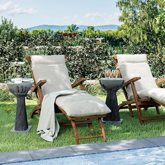 SUNBURY Outdoor Side Table, 24" H Hand-Shaped Concrete Side Table, Accent Patio End for Outside, Decorative Garden Stool for Plant Stand, Balcony