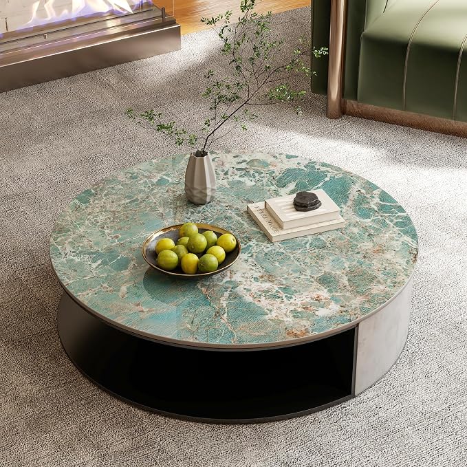 ZL ZELing Round Sintered Stone Table Top 35",Replacement Table Top for Indoor & Outdoor - Heat/Scratch Resistant Waterproof Ceramic DIY Desktop, Patio/Balcony/Bistro/Café & Dining Room (Green)