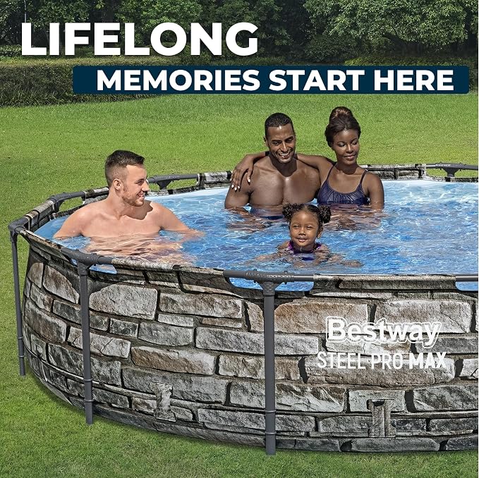 Bestway Steel Pro MAX 12' x 30" Above Ground Pool, Round Metal Frame Outdoor Swimming Pool Set with Filter Pump & Type I Cartridge, Stone Print