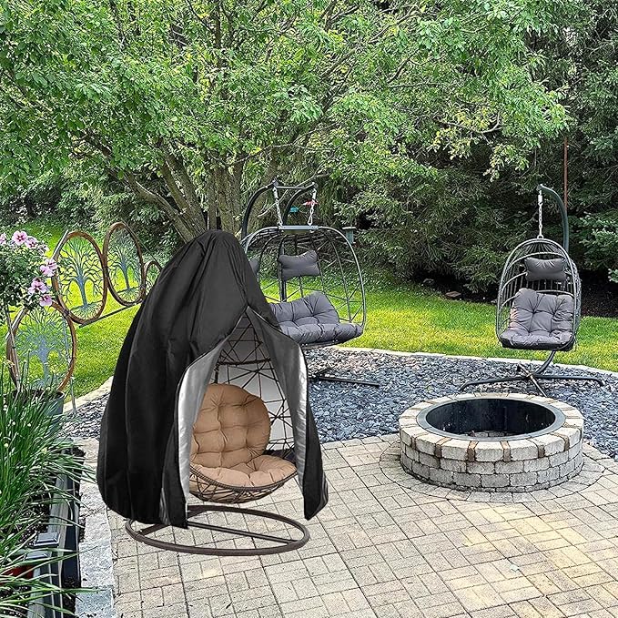Oslimea Patio Egg Chair Cover Waterproof Wicker Swing Egg Chair Cover with Zipper and Bottom Buckle Single Seat for Outdoor Furniture, Black, 75"H x 45"W