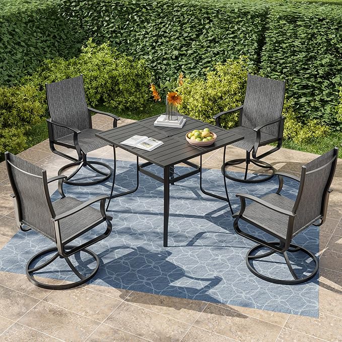 UDPATIO 5 Piece Outdoor Patio Table and Chairs Set with 37" Square Table & 4 Outdoor Swivel Rocker Chairs, Patio Table with Chairs, Patio Dining Set Outdoor Dining Sets for Lawn, Deck, Yard, Deck