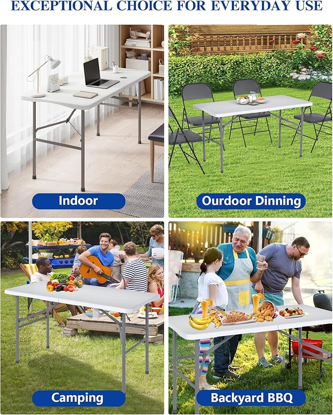 4FT Folding Tables – Heavy Duty Portable Foldable Picnic Table with Built-in Handle, 450 lb Capacity – Ideal for Events, Parties, Crafts, Camping & Dining (10-Pack, White)