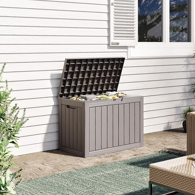 KAMABOKO 45 Gallon Outdoor Storage Box, All-Weather Deck Box for Patio Furniture, Package Deliveries, Garden Tools, Pool Supplies & Cushions, Grey