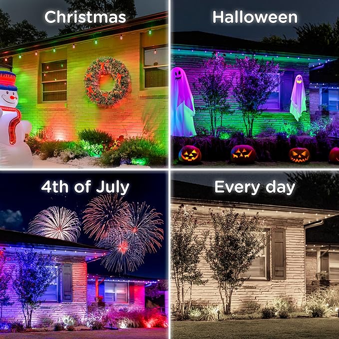 Enbrighten Vibe Eternity Garden Lights, 50ft, 12 RGBWIC LEDs, Waterproof, Uplights, Outdoor Landscape Lighting, Home Exterior Spotlight, Smart App, Works with Alexa, Google Home, 83790