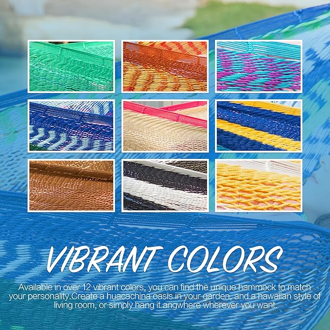 PNAEUT Handwoven Mayan Hammock, Thick Soft Rope Double Hammock for Outdoor Outside & Indoor, 600 lbs Capacity Heavy-Duty, Includes Tree Straps, Carabiners & Carry Bag(Lake Superior, X-Large)