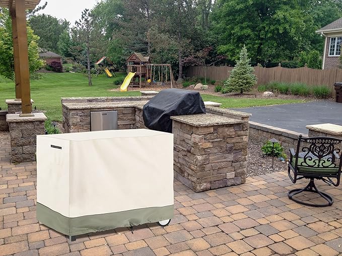 Bitubi Outdoor Dining Cart Cover for Royal Gourmet Double-Shelf Movable Dining Cart Table, Heavy Duty Waterproof Prep Table Cover with Split Zipper, Compatible with 40 inch Utility Cart, Beige
