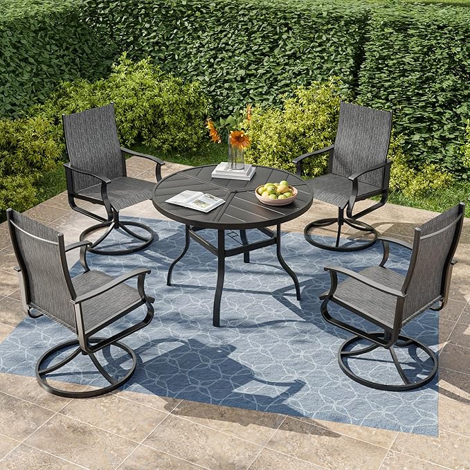 UDPATIO 5 Piece Outdoor Patio Table and Chairs Set with 39" Round Table & 4 Patio Swivel Chairs with All Weather Textilene High Back & Metal Frame, Patio Table with Chairs, Outdoor Patio Dining Set