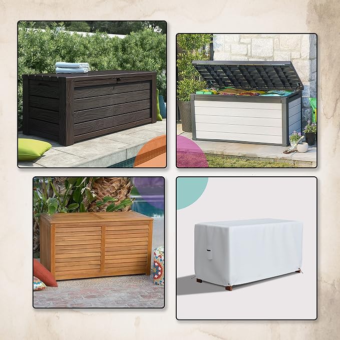 Covers & All Patio Deck Box Cover - Heavy Duty 12 Oz Waterproof Outdoor Yard Cushion Storage Box Protection 100% Weather Resistant with Air Pockets and Drawstring. (63” W X 30”D x 28”H, White)