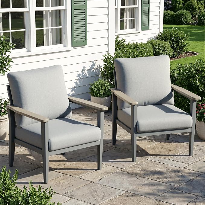 Aluminum Outdoor Patio Furniture Set 2-Piece, Patio Conversation Set Sectional Furniture Set with High Backrest & Thickened Cushions for Garden, Backyard, Poolside, Grey