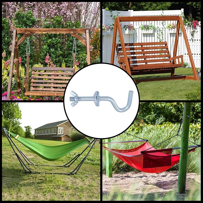Wealrit 4 PCS Hammock Stand Hook Heavy Duty Hooks Hardware Kit, Hammock Replacement Hooks Accessories for Patio, Garden, Swing Chair (4.72" Length)-Style 01