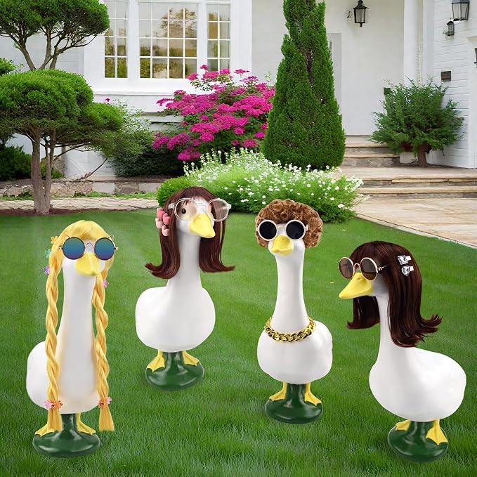 Porch Goose Wigs Accessories 2 Pack with Sunflower Hair Clips Fall Porch Goose Braid Wigs Autumn Pastoral Style Outdoor Decor for Lawn Goose Statues