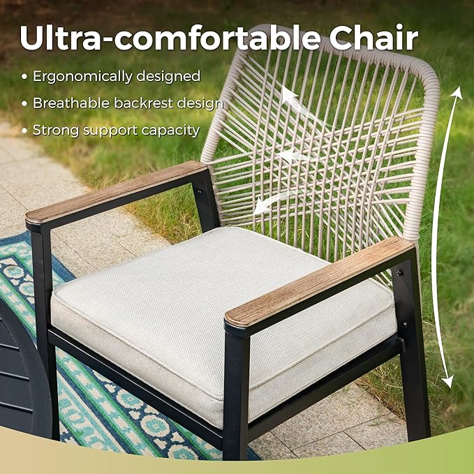 MIXPATIO 7 Pieces Outdoor Dining Set for 6, Patio Dining Set Wicker Rattan Chairs with Soft Cushion and Metal Rectangular Table, Wicker Patio Table and Chairs for Backyard Porch